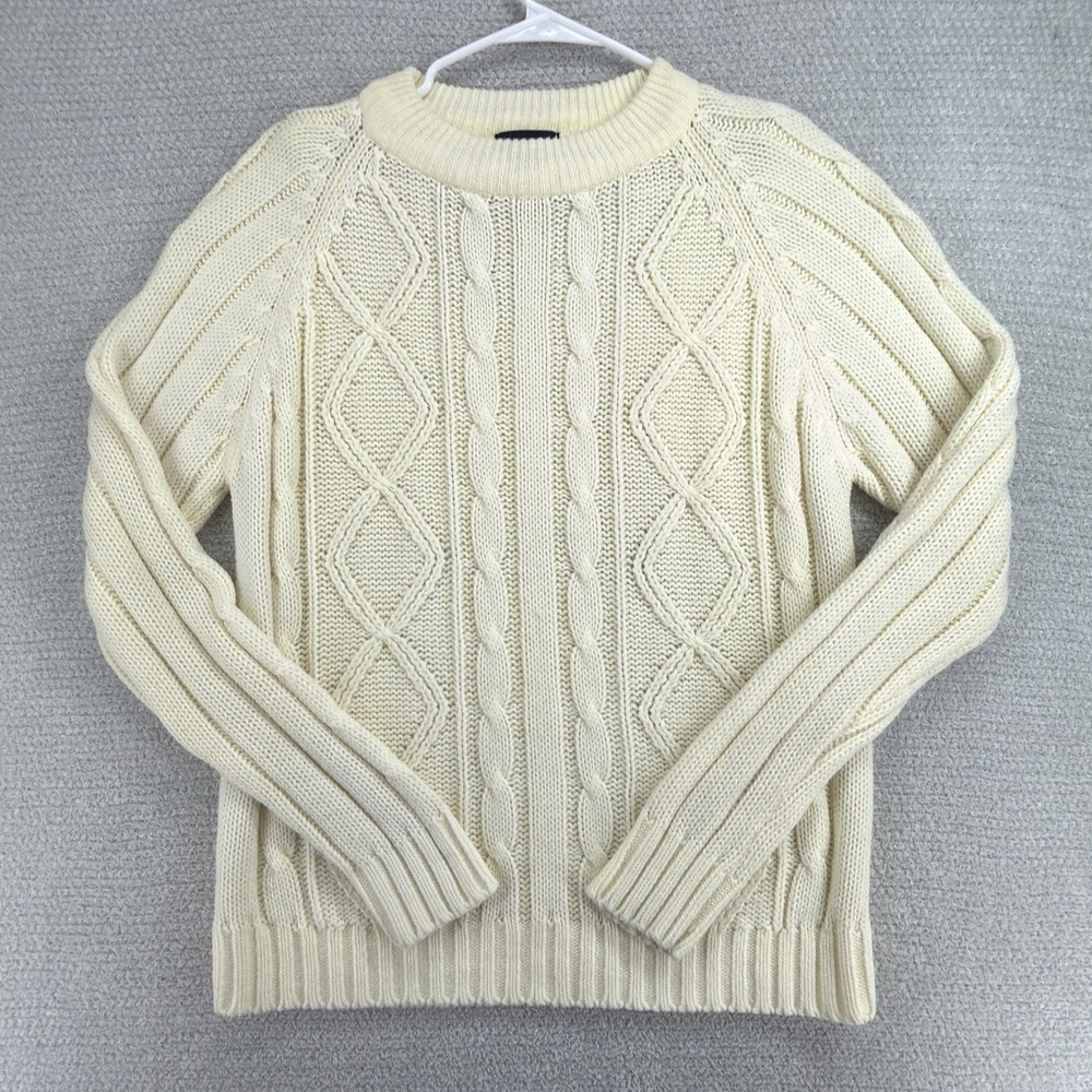 Vintage Sigallo Cream Cable Knit Fisherman Sweater Women's L 70s 80s Pullover